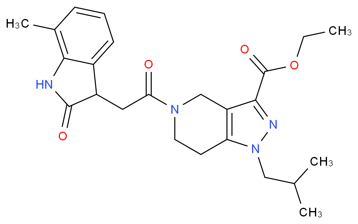 ethyl 1-isobutyl-5-[(7-methyl-2-oxo-2,3-dihydro-1H-indol-3-yl)acetyl]-4,5,6,7-tetrahydro-1H-pyrazolo[4,3-c]pyridine-3-carboxylate_Molecular_structure_CAS_)