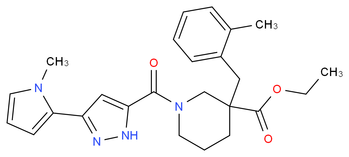 ethyl 3-(2-methylbenzyl)-1-{[3-(1-methyl-1H-pyrrol-2-yl)-1H-pyrazol-5-yl]carbonyl}-3-piperidinecarboxylate_Molecular_structure_CAS_)