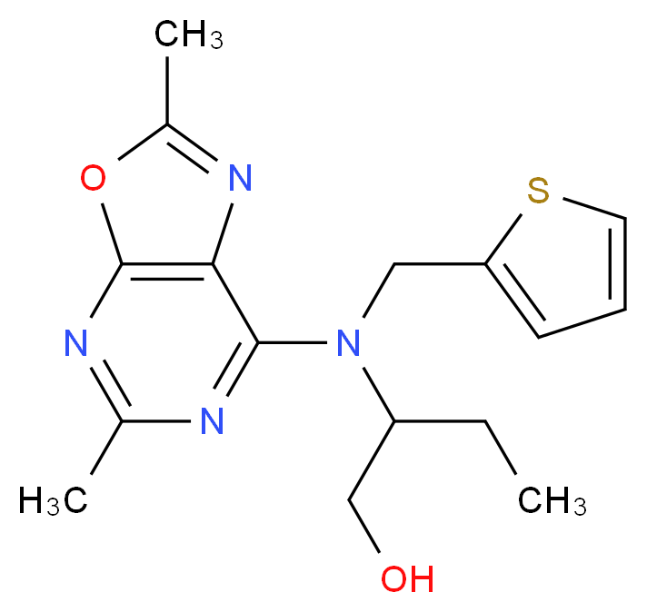 2-[(2,5-dimethyl[1,3]oxazolo[5,4-d]pyrimidin-7-yl)(2-thienylmethyl)amino]butan-1-ol_Molecular_structure_CAS_)