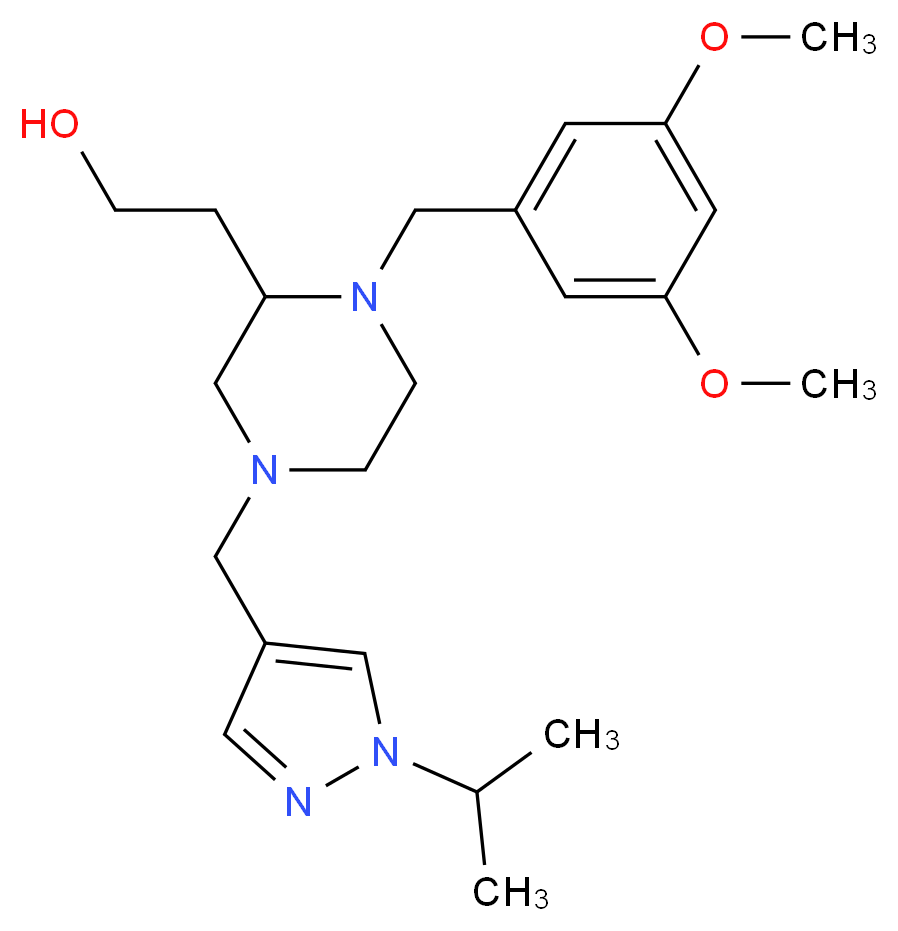 2-{1-(3,5-dimethoxybenzyl)-4-[(1-isopropyl-1H-pyrazol-4-yl)methyl]-2-piperazinyl}ethanol_Molecular_structure_CAS_)