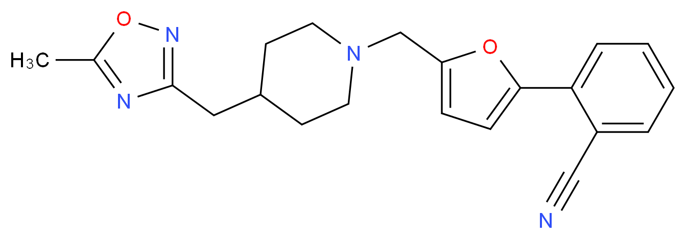 2-[5-({4-[(5-methyl-1,2,4-oxadiazol-3-yl)methyl]piperidin-1-yl}methyl)-2-furyl]benzonitrile_Molecular_structure_CAS_)