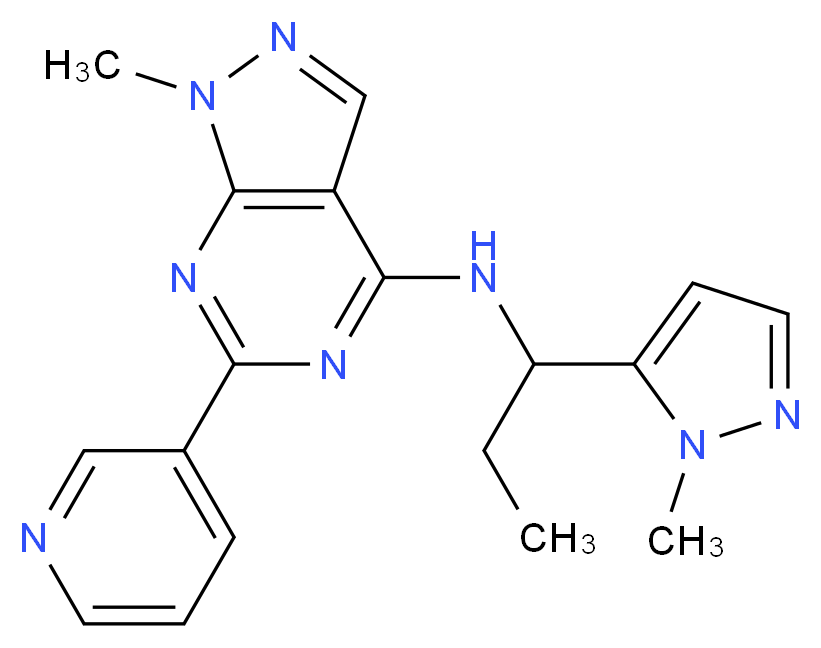 1-methyl-N-[1-(1-methyl-1H-pyrazol-5-yl)propyl]-6-(3-pyridinyl)-1H-pyrazolo[3,4-d]pyrimidin-4-amine_Molecular_structure_CAS_)