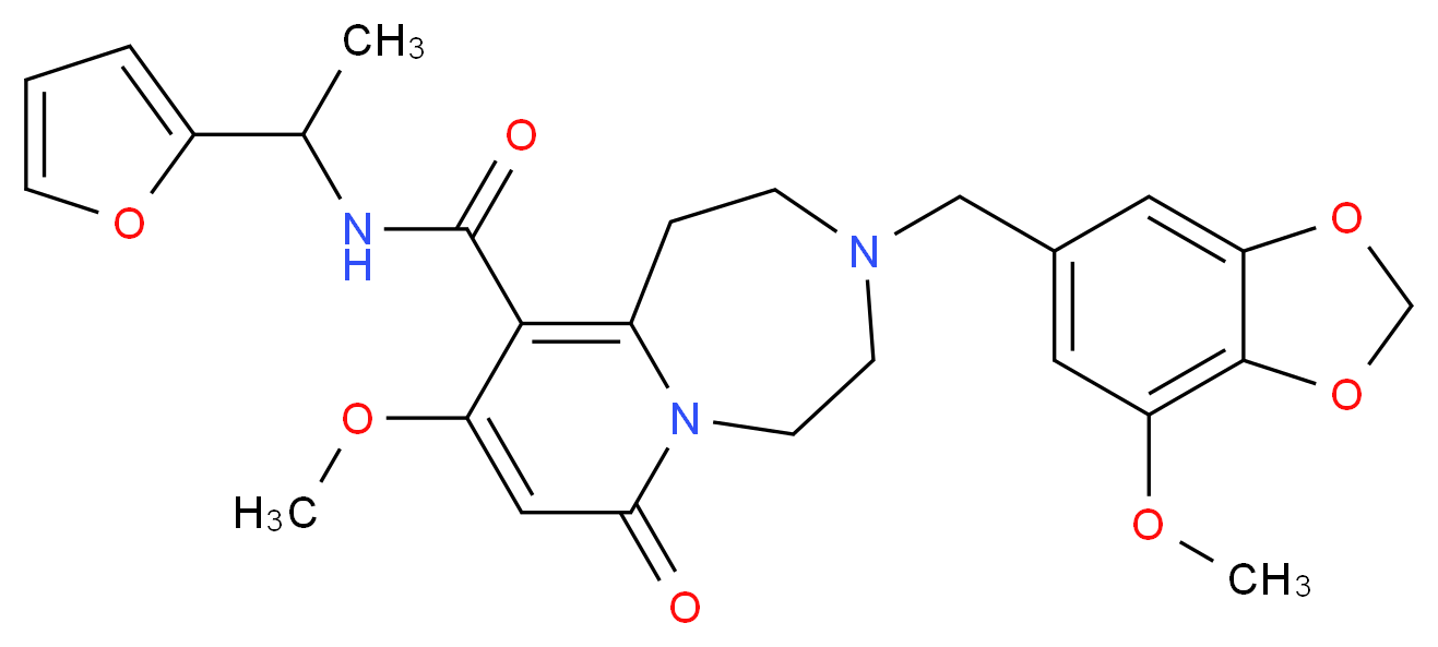 N-[1-(2-furyl)ethyl]-9-methoxy-3-[(7-methoxy-1,3-benzodioxol-5-yl)methyl]-7-oxo-1,2,3,4,5,7-hexahydropyrido[1,2-d][1,4]diazepine-10-carboxamide_Molecular_structure_CAS_)