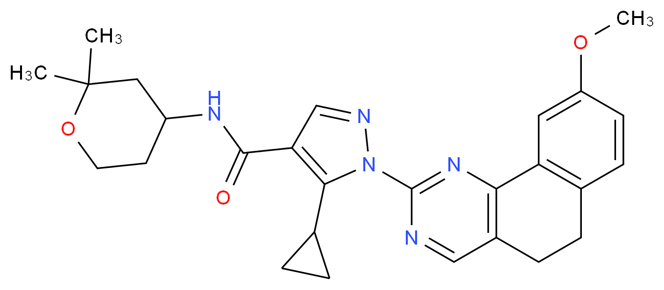 5-cyclopropyl-N-(2,2-dimethyltetrahydro-2H-pyran-4-yl)-1-(9-methoxy-5,6-dihydrobenzo[h]quinazolin-2-yl)-1H-pyrazole-4-carboxamide_Molecular_structure_CAS_)