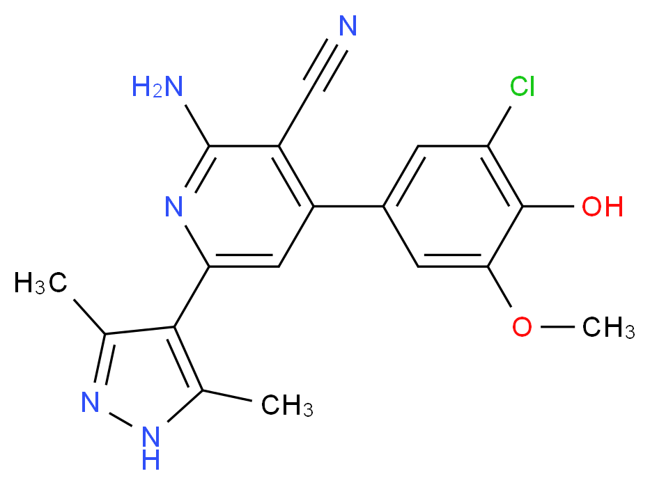 2-amino-4-(3-chloro-4-hydroxy-5-methoxyphenyl)-6-(3,5-dimethyl-1H-pyrazol-4-yl)nicotinonitrile_Molecular_structure_CAS_)