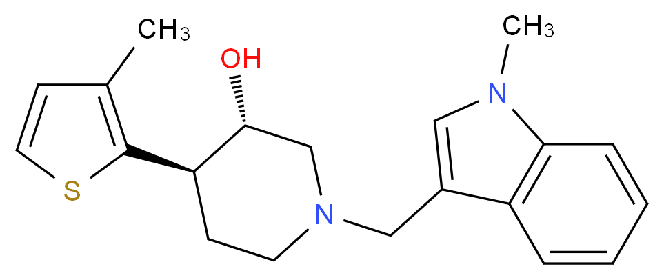 (3S*,4R*)-1-[(1-methyl-1H-indol-3-yl)methyl]-4-(3-methyl-2-thienyl)piperidin-3-ol_Molecular_structure_CAS_)