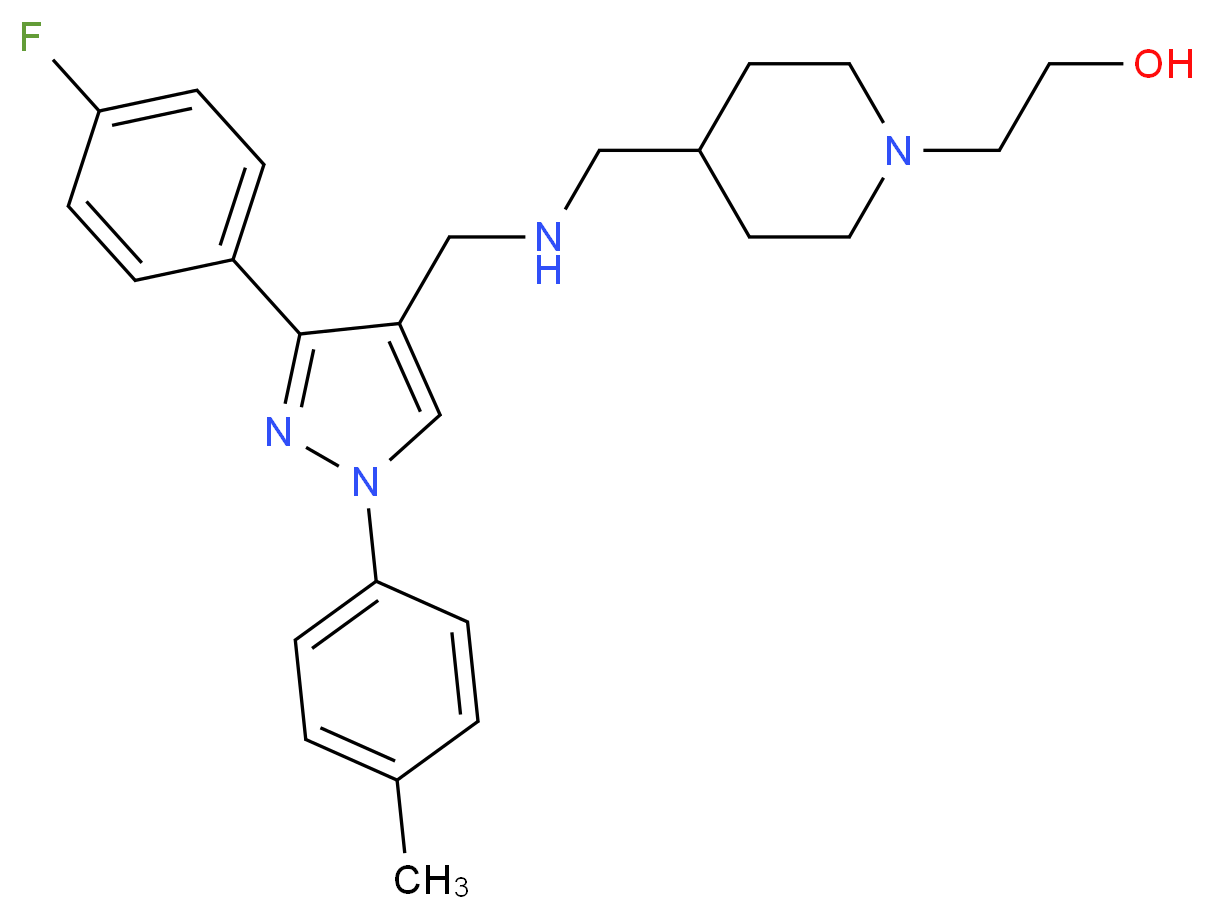 2-{4-[({[3-(4-fluorophenyl)-1-(4-methylphenyl)-1H-pyrazol-4-yl]methyl}amino)methyl]-1-piperidinyl}ethanol_Molecular_structure_CAS_)
