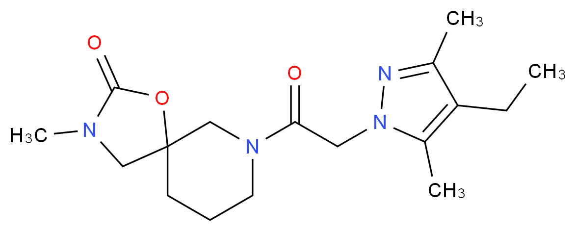 7-[(4-ethyl-3,5-dimethyl-1H-pyrazol-1-yl)acetyl]-3-methyl-1-oxa-3,7-diazaspiro[4.5]decan-2-one_Molecular_structure_CAS_)