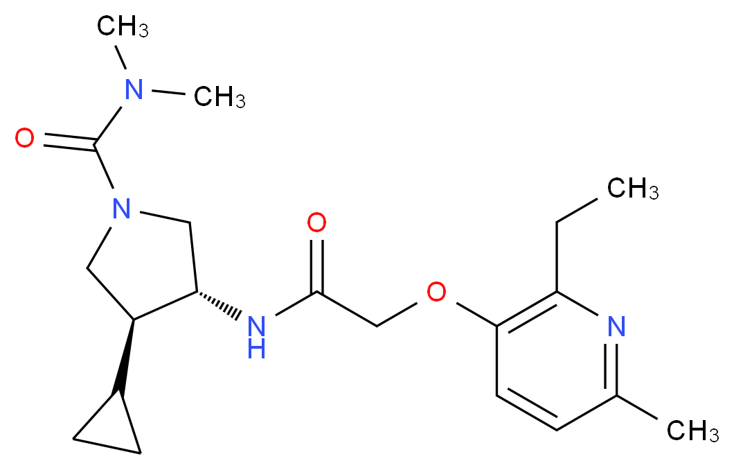 (3S*,4R*)-3-cyclopropyl-4-({[(2-ethyl-6-methylpyridin-3-yl)oxy]acetyl}amino)-N,N-dimethylpyrrolidine-1-carboxamide_Molecular_structure_CAS_)