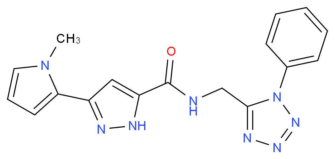 3-(1-methyl-1H-pyrrol-2-yl)-N-[(1-phenyl-1H-tetrazol-5-yl)methyl]-1H-pyrazole-5-carboxamide_Molecular_structure_CAS_)