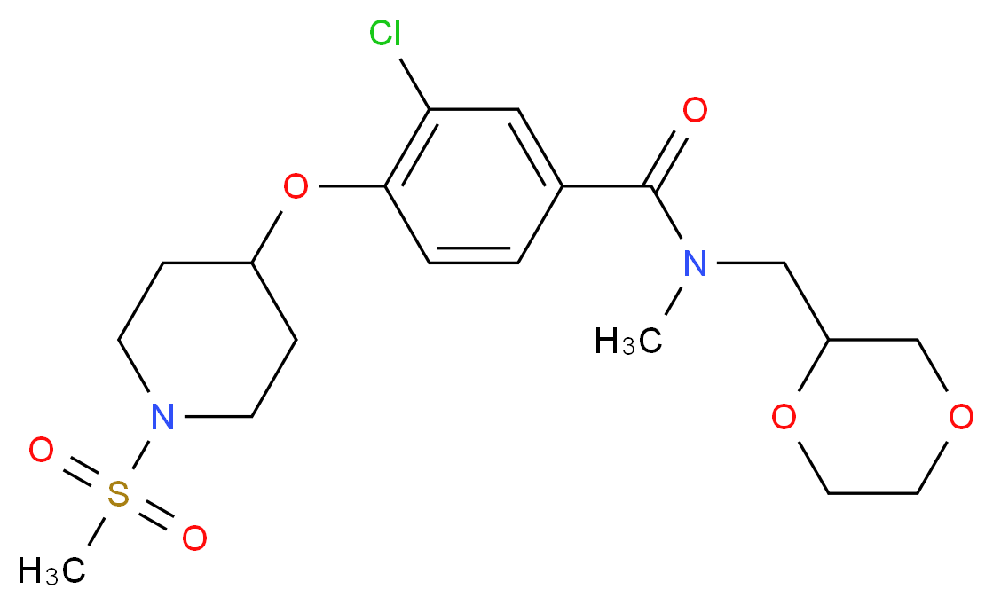 3-chloro-N-(1,4-dioxan-2-ylmethyl)-N-methyl-4-{[1-(methylsulfonyl)-4-piperidinyl]oxy}benzamide_Molecular_structure_CAS_)