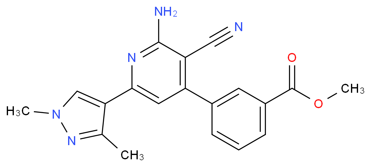 methyl 3-[2-amino-3-cyano-6-(1,3-dimethyl-1H-pyrazol-4-yl)pyridin-4-yl]benzoate_Molecular_structure_CAS_)