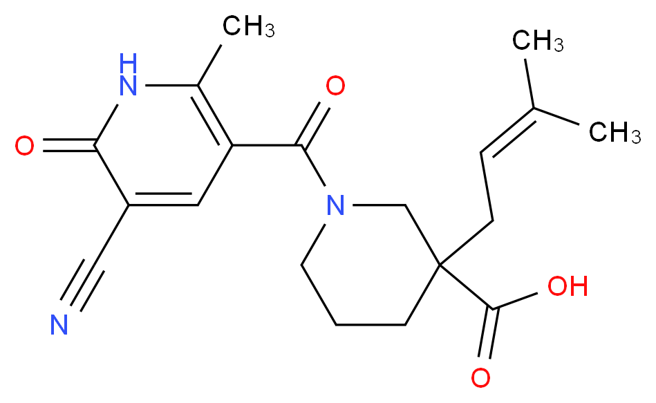 1-[(5-cyano-2-methyl-6-oxo-1,6-dihydro-3-pyridinyl)carbonyl]-3-(3-methyl-2-buten-1-yl)-3-piperidinecarboxylic acid_Molecular_structure_CAS_)