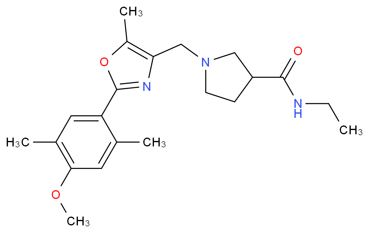 N-ethyl-1-{[2-(4-methoxy-2,5-dimethylphenyl)-5-methyl-1,3-oxazol-4-yl]methyl}pyrrolidine-3-carboxamide_Molecular_structure_CAS_)