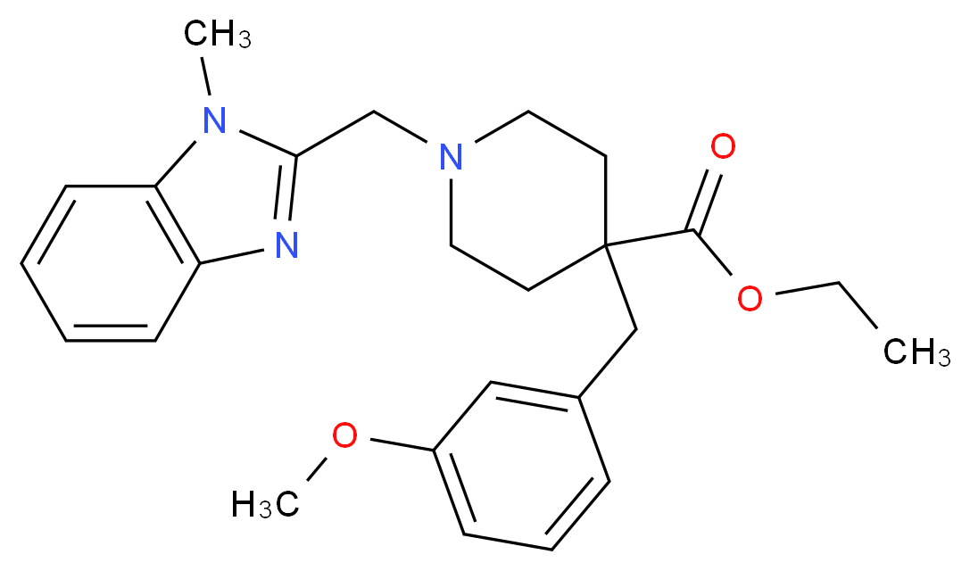 ethyl 4-(3-methoxybenzyl)-1-[(1-methyl-1H-benzimidazol-2-yl)methyl]-4-piperidinecarboxylate_Molecular_structure_CAS_)