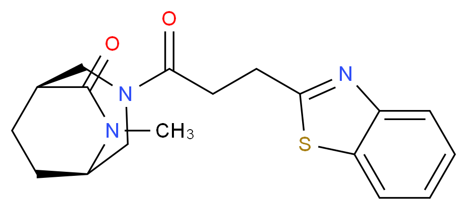 (1S*,5R*)-3-[3-(1,3-benzothiazol-2-yl)propanoyl]-6-methyl-3,6-diazabicyclo[3.2.2]nonan-7-one_Molecular_structure_CAS_)