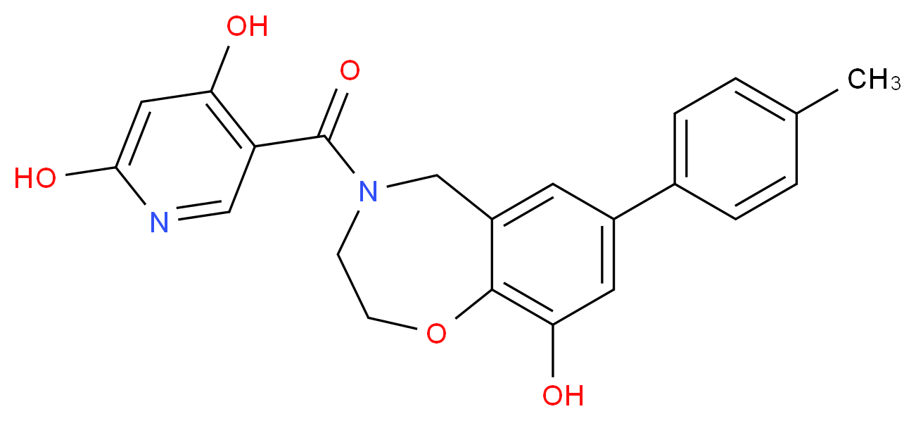 5-{[9-hydroxy-7-(4-methylphenyl)-2,3-dihydro-1,4-benzoxazepin-4(5H)-yl]carbonyl}pyridine-2,4-diol_Molecular_structure_CAS_)