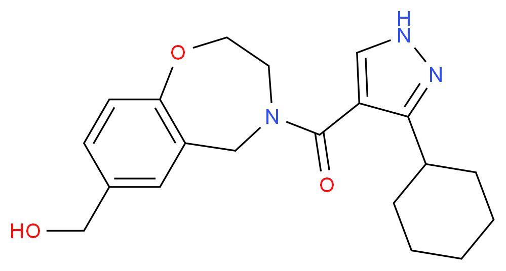 {4-[(3-cyclohexyl-1H-pyrazol-4-yl)carbonyl]-2,3,4,5-tetrahydro-1,4-benzoxazepin-7-yl}methanol_Molecular_structure_CAS_)