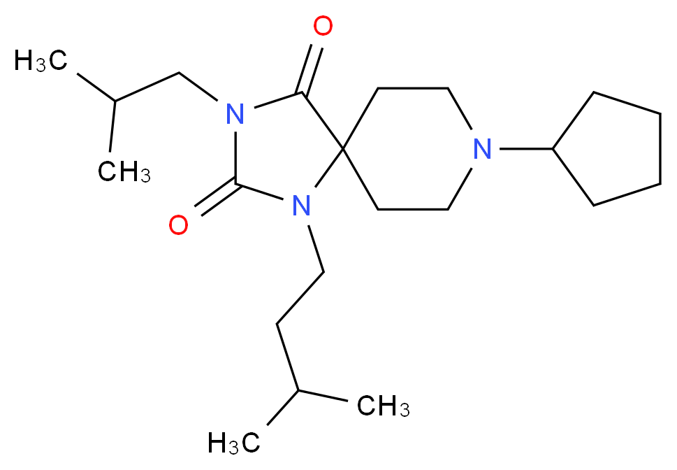 8-cyclopentyl-3-isobutyl-1-(3-methylbutyl)-1,3,8-triazaspiro[4.5]decane-2,4-dione_Molecular_structure_CAS_)