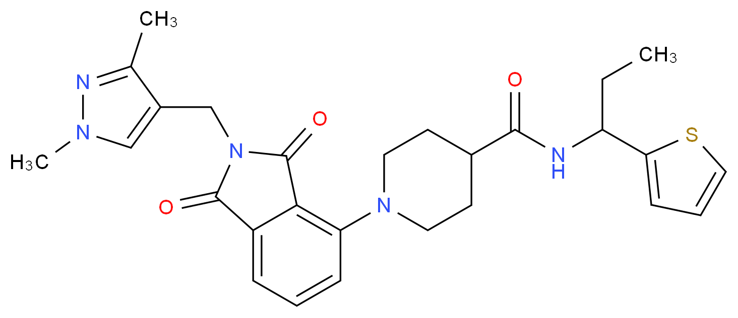 1-{2-[(1,3-dimethyl-1H-pyrazol-4-yl)methyl]-1,3-dioxo-2,3-dihydro-1H-isoindol-4-yl}-N-[1-(2-thienyl)propyl]-4-piperidinecarboxamide_Molecular_structure_CAS_)