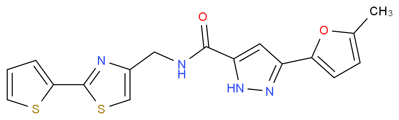 3-(5-methyl-2-furyl)-N-{[2-(2-thienyl)-1,3-thiazol-4-yl]methyl}-1H-pyrazole-5-carboxamide_Molecular_structure_CAS_)
