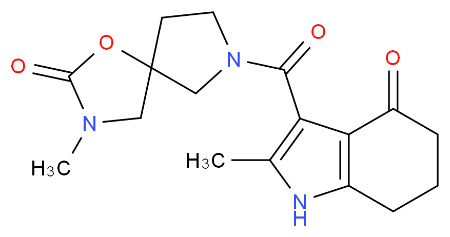 2-methyl-3-[(3-methyl-2-oxo-1-oxa-3,7-diazaspiro[4.4]non-7-yl)carbonyl]-1,5,6,7-tetrahydro-4H-indol-4-one_Molecular_structure_CAS_)