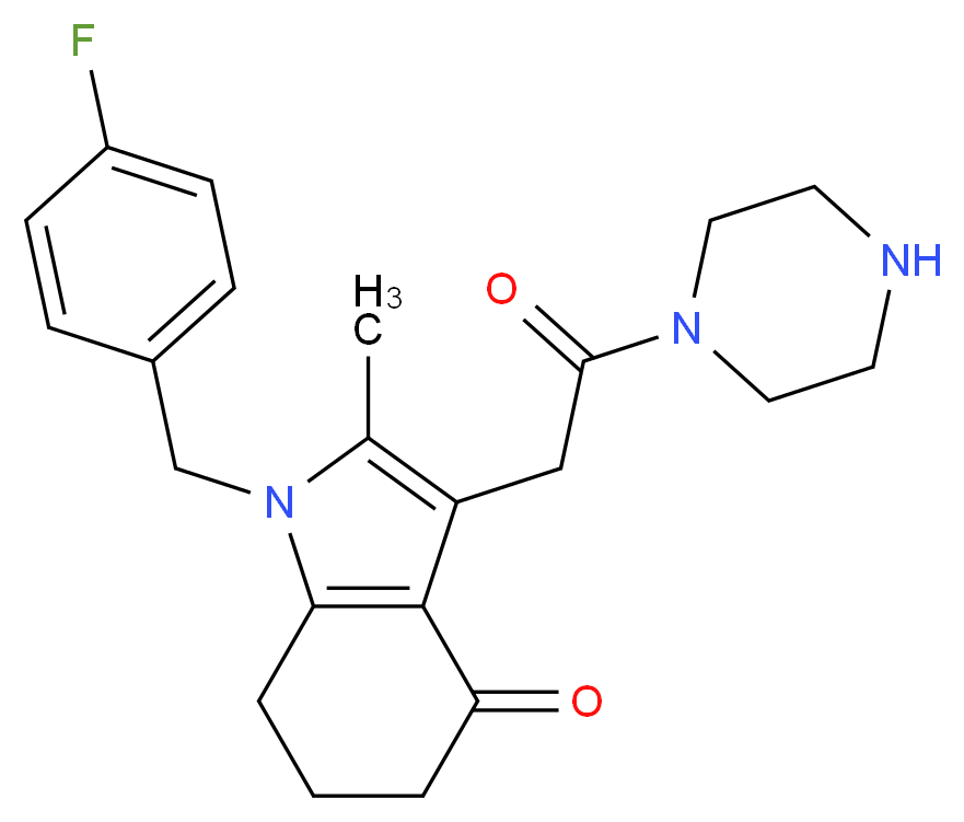 1-(4-fluorobenzyl)-2-methyl-3-(2-oxo-2-piperazin-1-ylethyl)-1,5,6,7-tetrahydro-4H-indol-4-one_Molecular_structure_CAS_)