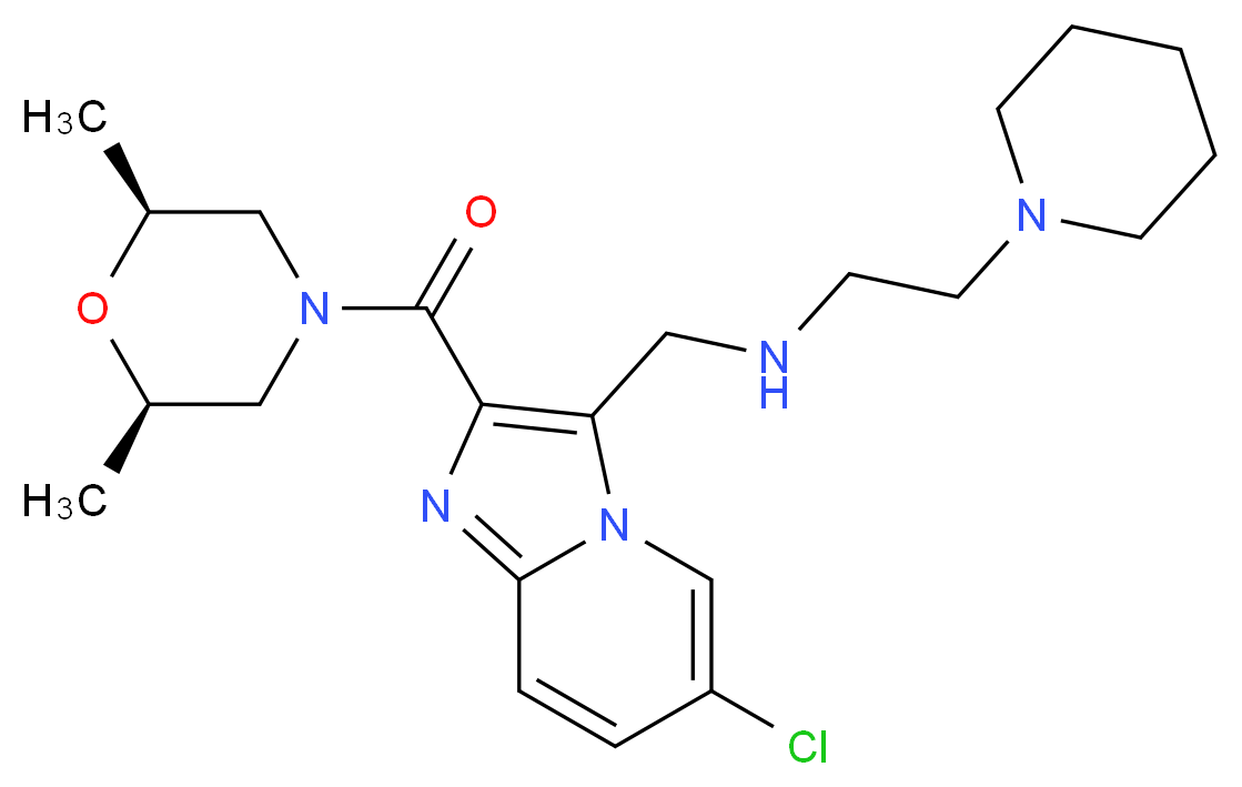 N-[(6-chloro-2-{[(2R*,6S*)-2,6-dimethyl-4-morpholinyl]carbonyl}imidazo[1,2-a]pyridin-3-yl)methyl]-2-(1-piperidinyl)ethanamine_Molecular_structure_CAS_)