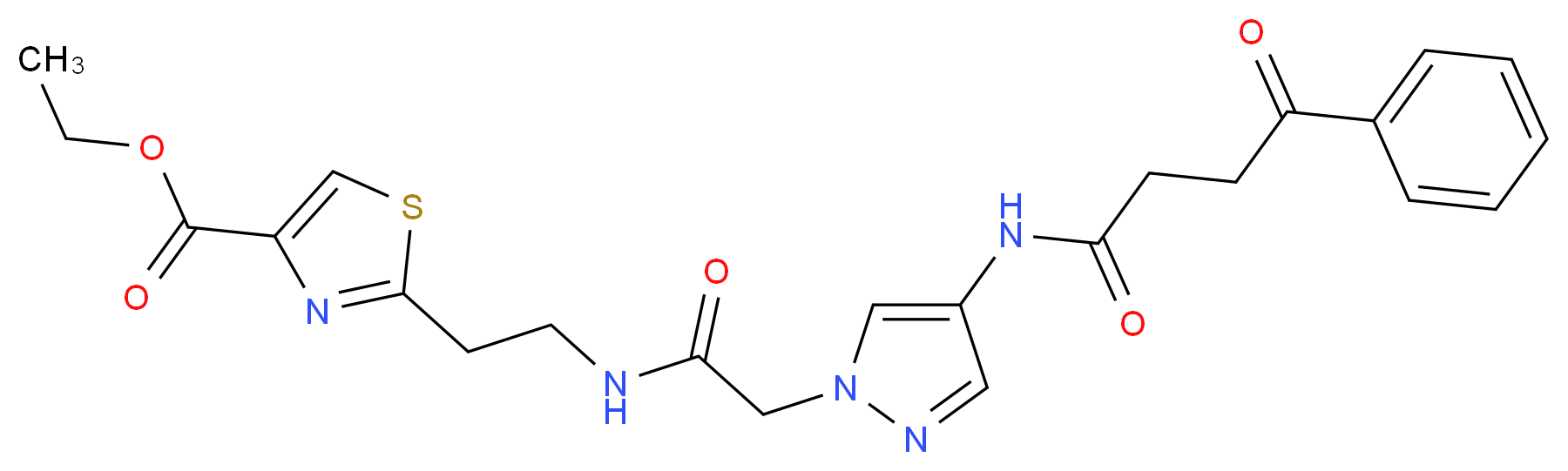 ethyl 2-{2-[({4-[(4-oxo-4-phenylbutanoyl)amino]-1H-pyrazol-1-yl}acetyl)amino]ethyl}-1,3-thiazole-4-carboxylate_Molecular_structure_CAS_)