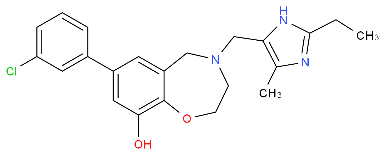 7-(3-chlorophenyl)-4-[(2-ethyl-4-methyl-1H-imidazol-5-yl)methyl]-2,3,4,5-tetrahydro-1,4-benzoxazepin-9-ol_Molecular_structure_CAS_)