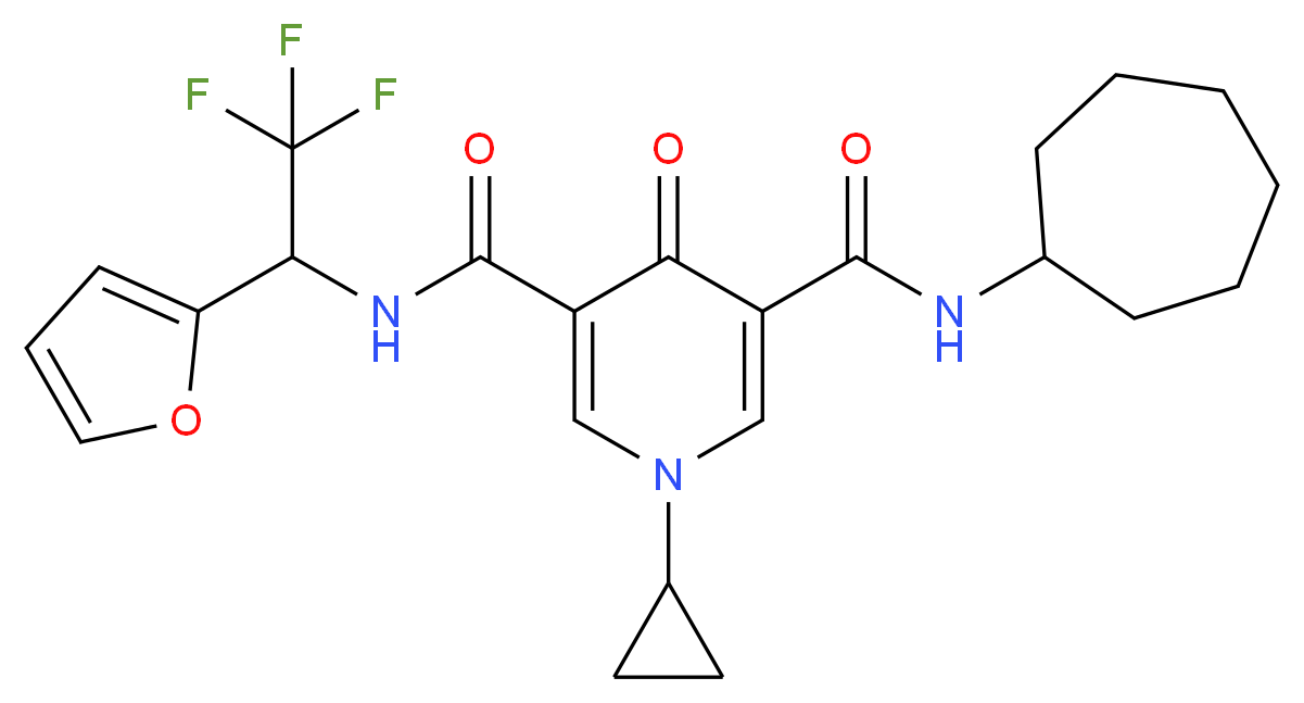 N-cycloheptyl-1-cyclopropyl-4-oxo-N'-[2,2,2-trifluoro-1-(2-furyl)ethyl]-1,4-dihydro-3,5-pyridinedicarboxamide_Molecular_structure_CAS_)