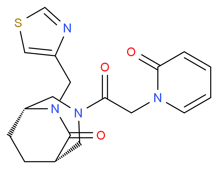 (1S*,5R*)-3-[(2-oxo-1(2H)-pyridinyl)acetyl]-6-(1,3-thiazol-4-ylmethyl)-3,6-diazabicyclo[3.2.2]nonan-7-one_Molecular_structure_CAS_)