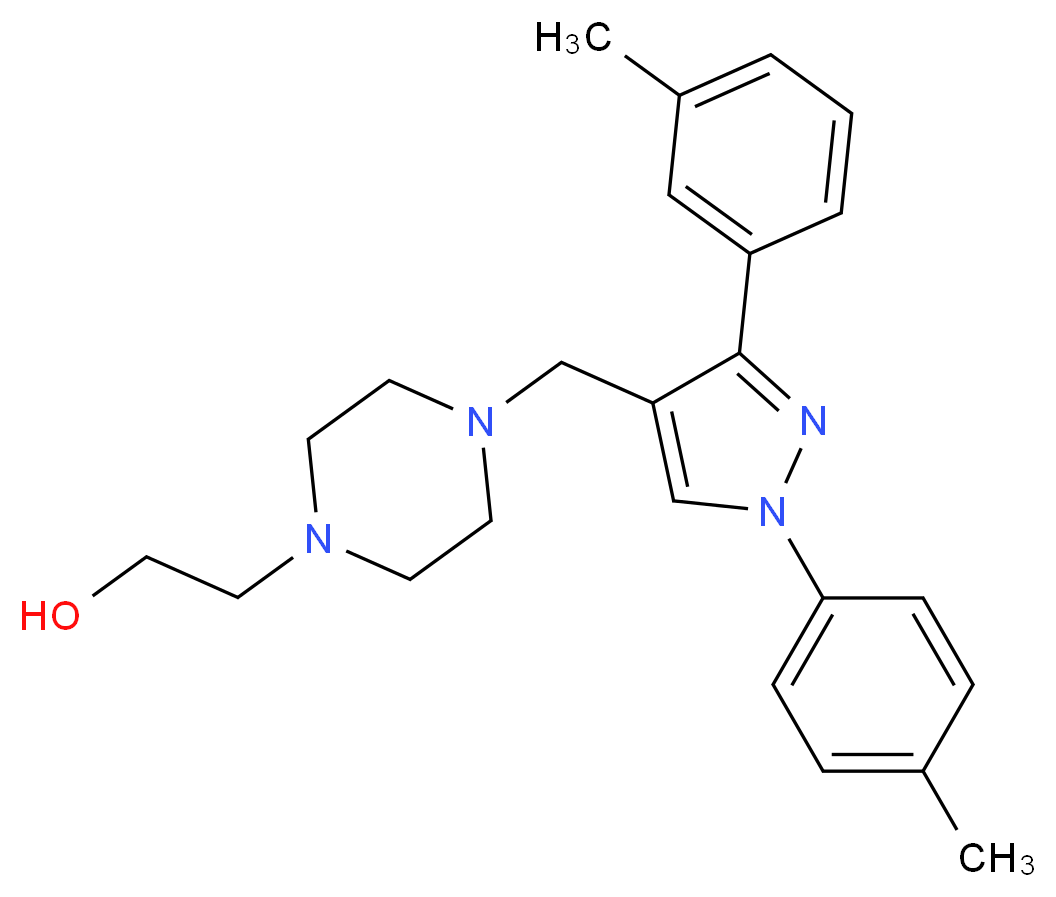 2-(4-{[3-(3-methylphenyl)-1-(4-methylphenyl)-1H-pyrazol-4-yl]methyl}-1-piperazinyl)ethanol_Molecular_structure_CAS_)