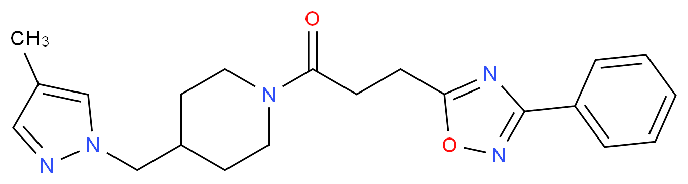 4-[(4-methyl-1H-pyrazol-1-yl)methyl]-1-[3-(3-phenyl-1,2,4-oxadiazol-5-yl)propanoyl]piperidine_Molecular_structure_CAS_)