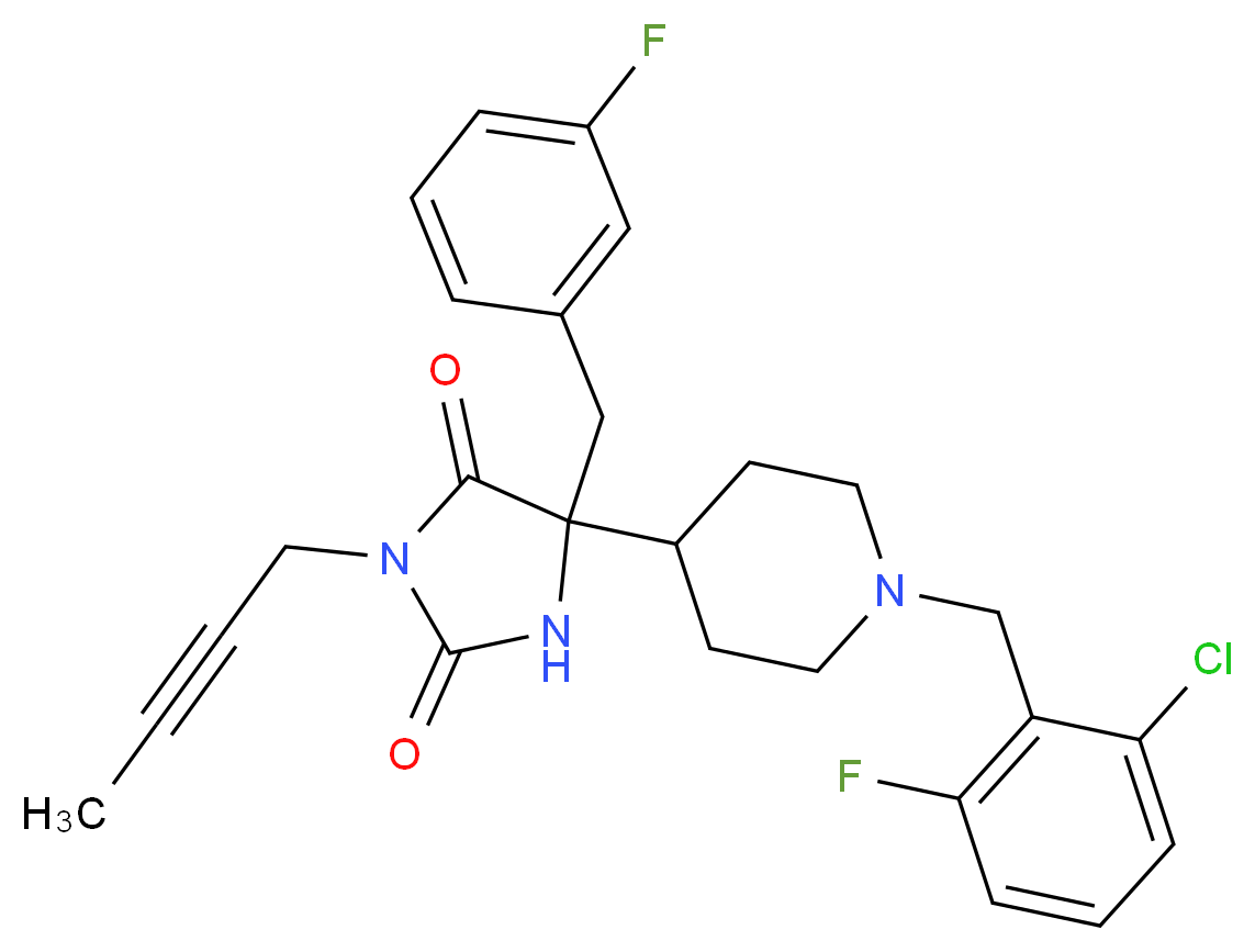 3-(2-butyn-1-yl)-5-[1-(2-chloro-6-fluorobenzyl)-4-piperidinyl]-5-(3-fluorobenzyl)-2,4-imidazolidinedione_Molecular_structure_CAS_)
