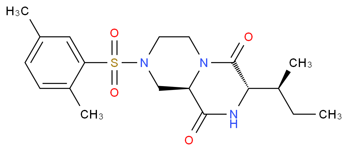 (3S,9aR)-8-[(2,5-dimethylphenyl)sulfonyl]-3-[(1S)-1-methylpropyl]tetrahydro-2H-pyrazino[1,2-a]pyrazine-1,4(3H,6H)-dione_Molecular_structure_CAS_)