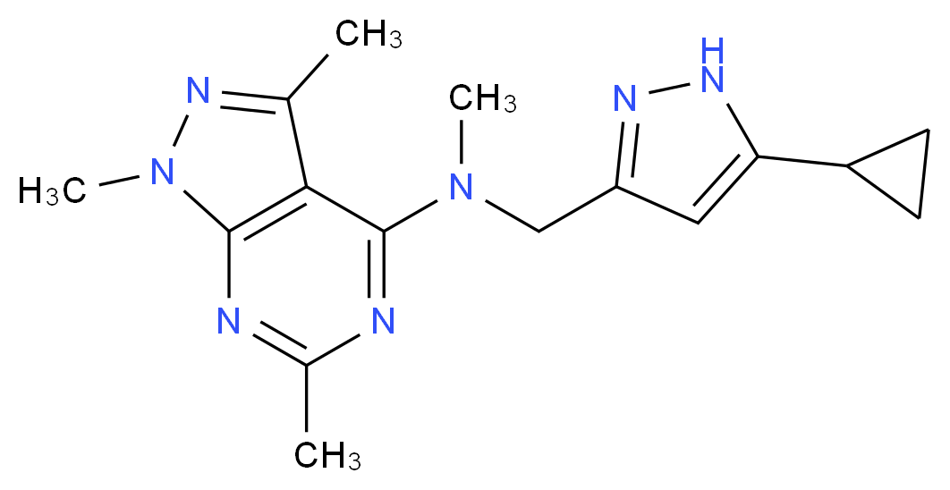 N-[(5-cyclopropyl-1H-pyrazol-3-yl)methyl]-N,1,3,6-tetramethyl-1H-pyrazolo[3,4-d]pyrimidin-4-amine_Molecular_structure_CAS_)