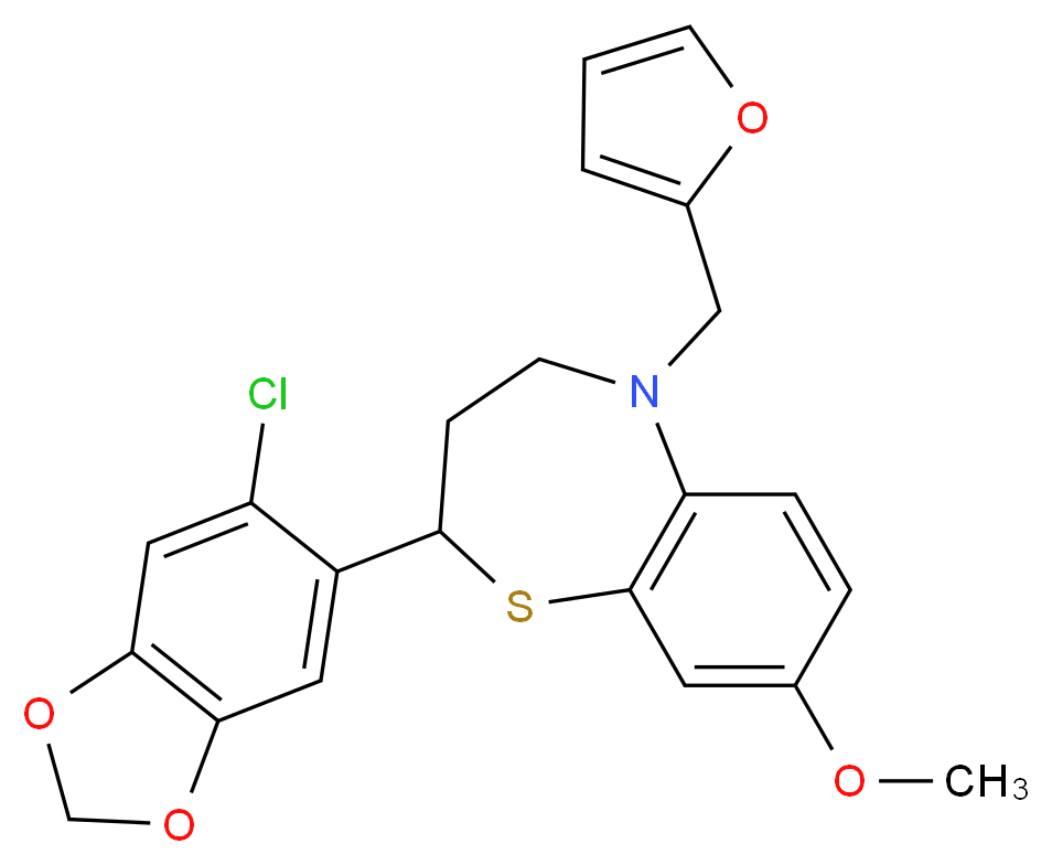2-(6-chloro-1,3-benzodioxol-5-yl)-5-(2-furylmethyl)-8-methoxy-2,3,4,5-tetrahydro-1,5-benzothiazepine_Molecular_structure_CAS_)