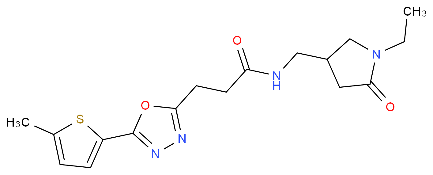 N-[(1-ethyl-5-oxo-3-pyrrolidinyl)methyl]-3-[5-(5-methyl-2-thienyl)-1,3,4-oxadiazol-2-yl]propanamide_Molecular_structure_CAS_)
