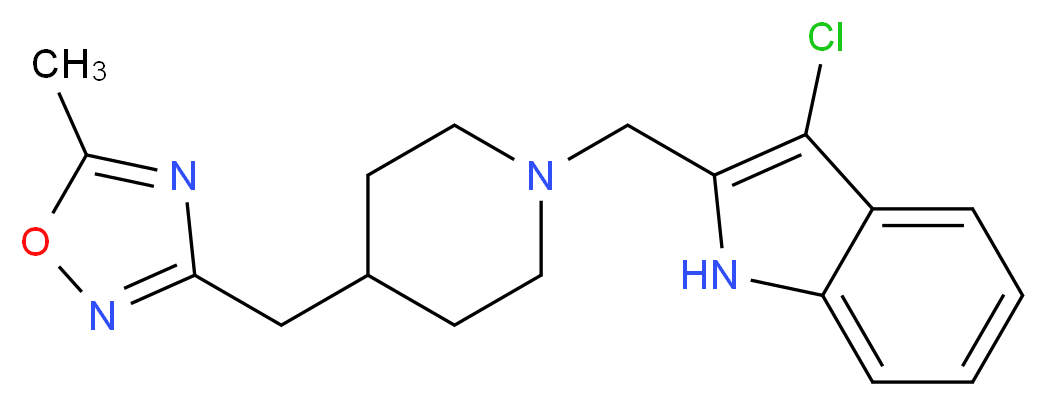 3-chloro-2-({4-[(5-methyl-1,2,4-oxadiazol-3-yl)methyl]piperidin-1-yl}methyl)-1H-indole_Molecular_structure_CAS_)