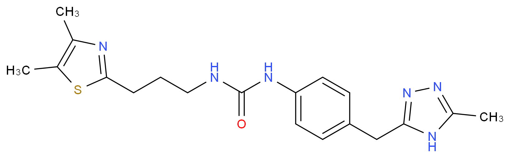 N-[3-(4,5-dimethyl-1,3-thiazol-2-yl)propyl]-N'-{4-[(5-methyl-4H-1,2,4-triazol-3-yl)methyl]phenyl}urea_Molecular_structure_CAS_)