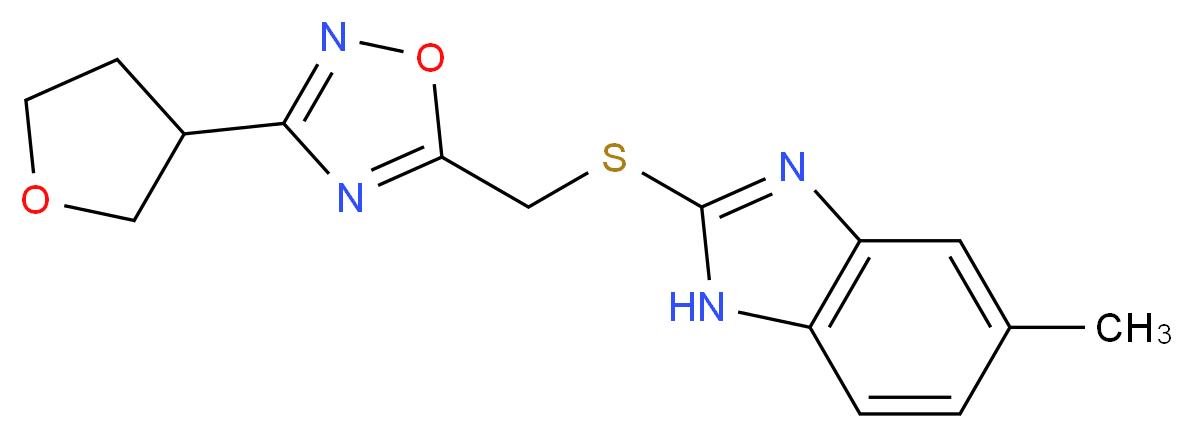 5-methyl-2-({[3-(tetrahydrofuran-3-yl)-1,2,4-oxadiazol-5-yl]methyl}thio)-1H-benzimidazole_Molecular_structure_CAS_)