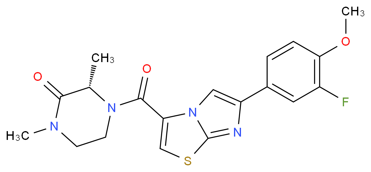 (3S)-4-{[6-(3-fluoro-4-methoxyphenyl)imidazo[2,1-b][1,3]thiazol-3-yl]carbonyl}-1,3-dimethyl-2-piperazinone_Molecular_structure_CAS_)