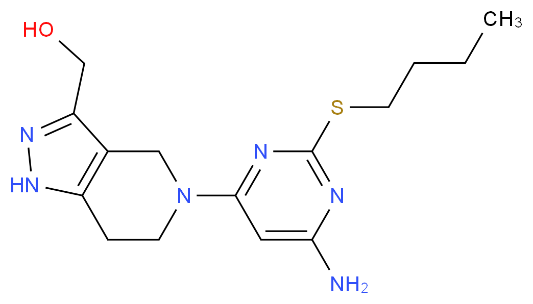 {5-[6-amino-2-(butylthio)pyrimidin-4-yl]-4,5,6,7-tetrahydro-1H-pyrazolo[4,3-c]pyridin-3-yl}methanol_Molecular_structure_CAS_)