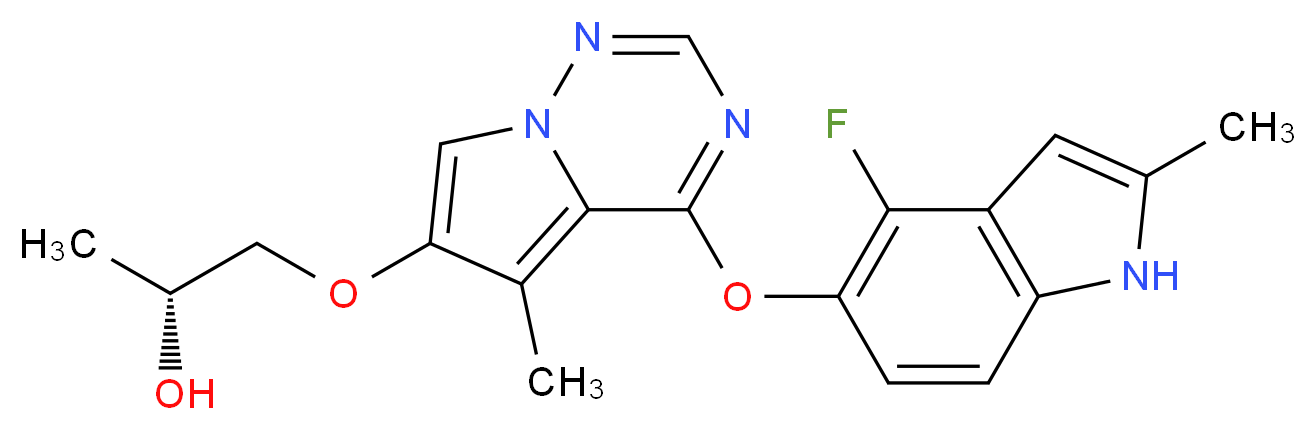 (2R)-1-[4-[(4-Fluoro-2-methyl-1H-indol-5-yl)oxy]-5-methyl-pyrrolo[2,1-f][1,2,4]triazin-6-yl]oxypropan-2-ol_Molecular_structure_CAS_649735-46-6)
