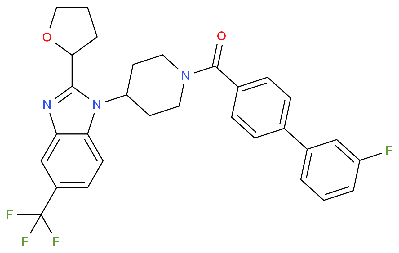 1-{1-[(3'-fluoro-4-biphenylyl)carbonyl]-4-piperidinyl}-2-(tetrahydro-2-furanyl)-5-(trifluoromethyl)-1H-benzimidazole_Molecular_structure_CAS_)