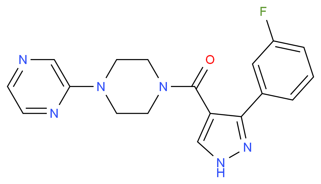 2-(4-{[3-(3-fluorophenyl)-1H-pyrazol-4-yl]carbonyl}-1-piperazinyl)pyrazine_Molecular_structure_CAS_)
