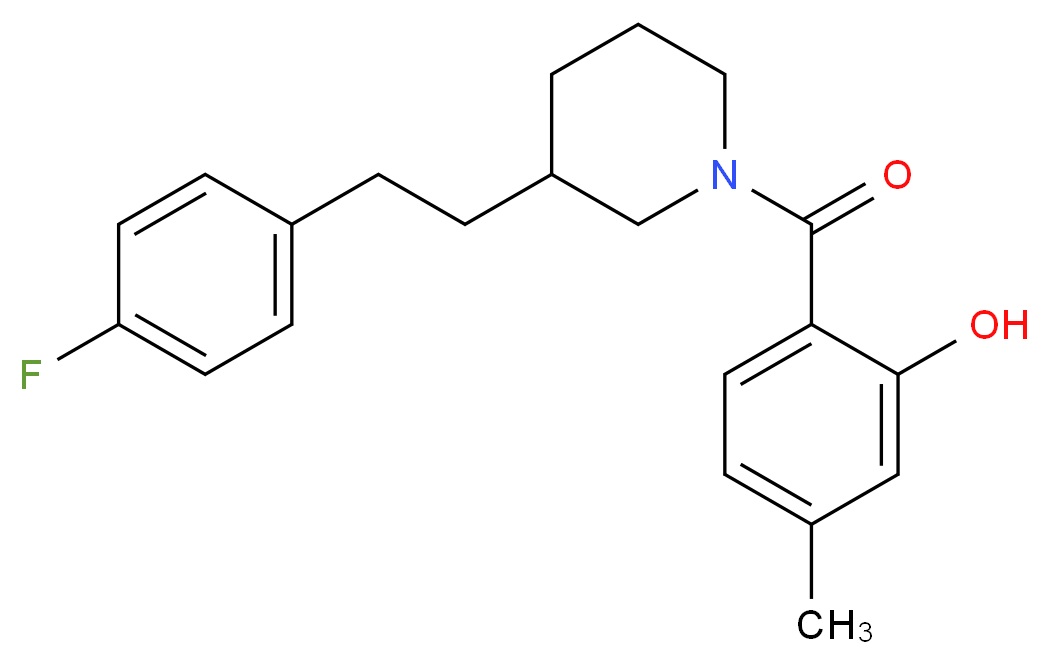 2-({3-[2-(4-fluorophenyl)ethyl]-1-piperidinyl}carbonyl)-5-methylphenol_Molecular_structure_CAS_)