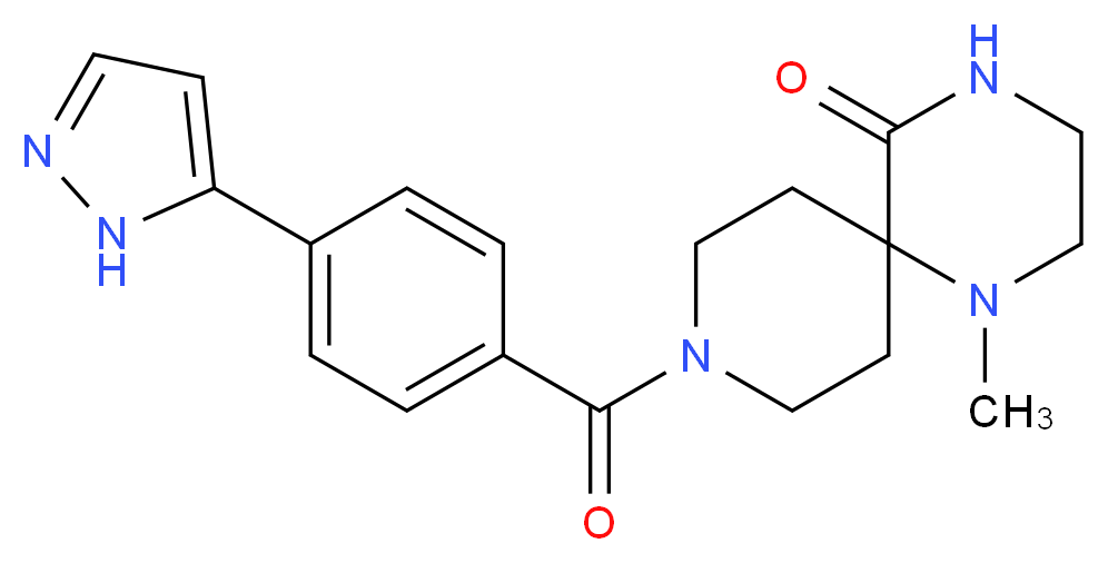 1-methyl-9-[4-(1H-pyrazol-5-yl)benzoyl]-1,4,9-triazaspiro[5.5]undecan-5-one_Molecular_structure_CAS_)