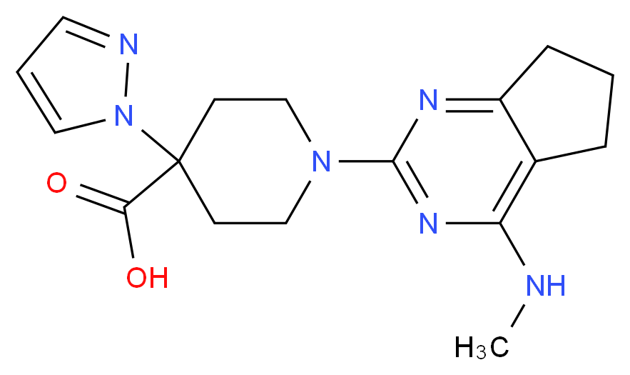 1-[4-(methylamino)-6,7-dihydro-5H-cyclopenta[d]pyrimidin-2-yl]-4-(1H-pyrazol-1-yl)piperidine-4-carboxylic acid_Molecular_structure_CAS_)